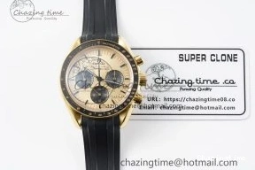 0327 TimelessDesign Speedmaster Moonwatch in Moonshine Gold YG RMF Best Edition YG Dial on Black Rubber Strap Manual Chrono 7834